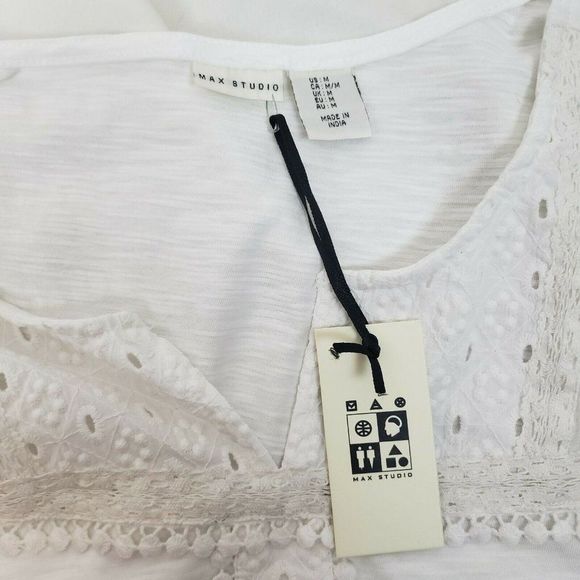 Max Studio White Cotton Tunic Tank M Eyelet Embroidery NWT - Picture 3 of 3